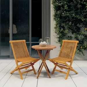 3 peças conjunto de jantar para jardim madeira de teca maciç