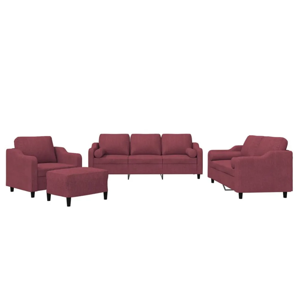 4 pcs conjunto de sofás com almofadas tecido vermelho-tinto | Decorativa | Antialérgica