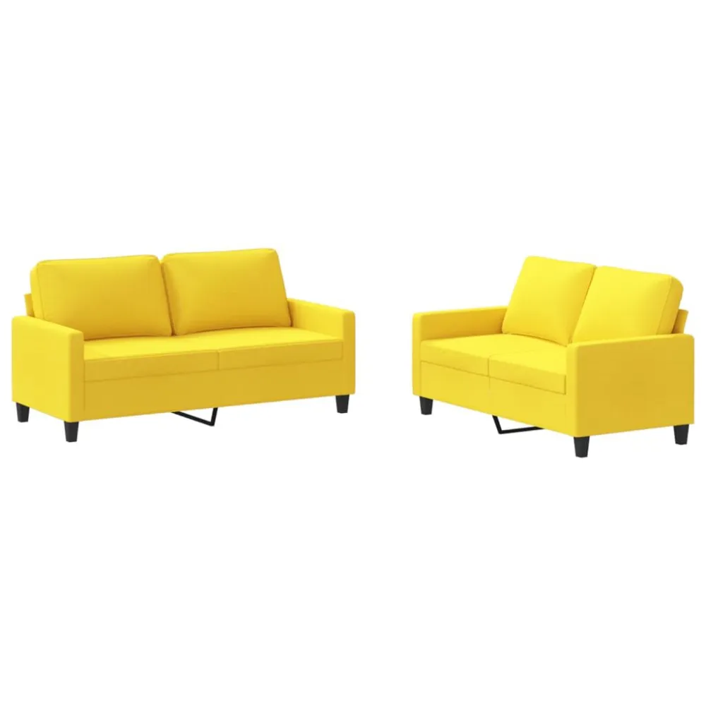 2 pcs conjunto de sofás com almofadões tecido amarelo-claro Conjunto de 4