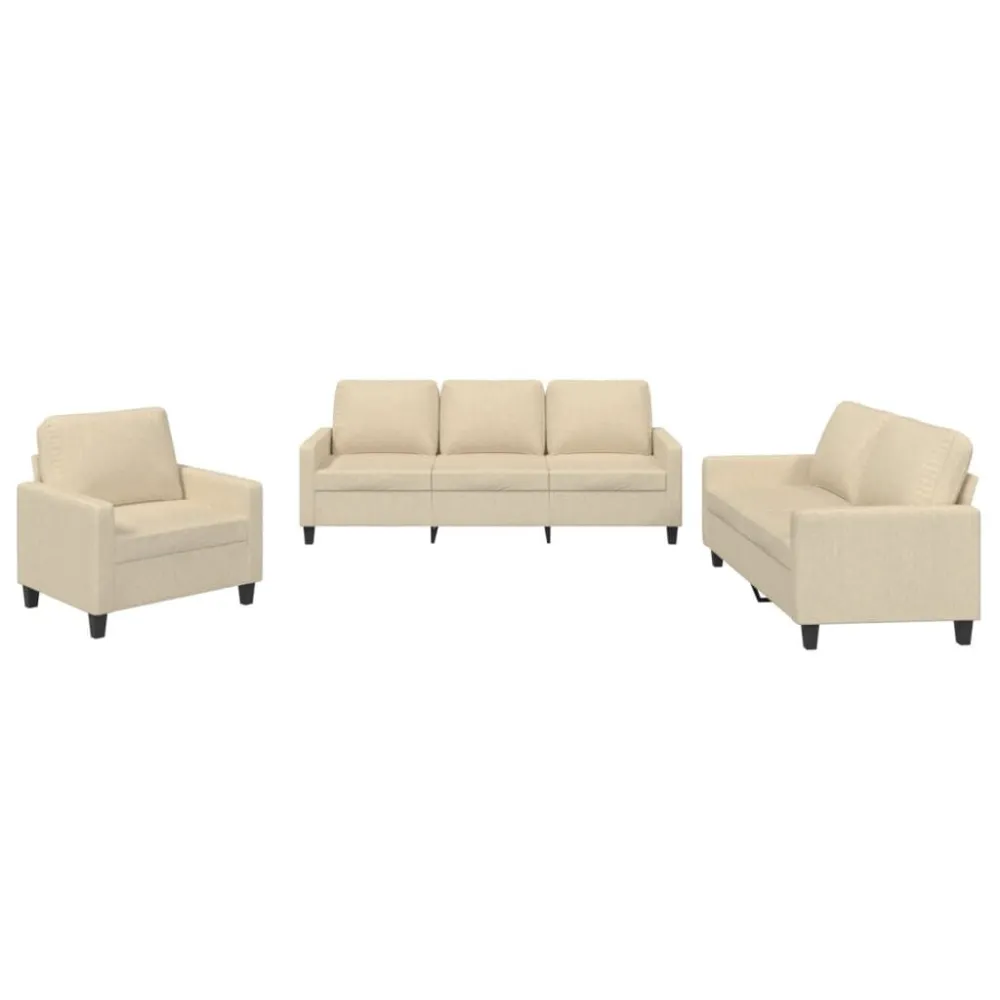 3 pcs conjunto de sofás com almofadões tecido cor creme Estampada