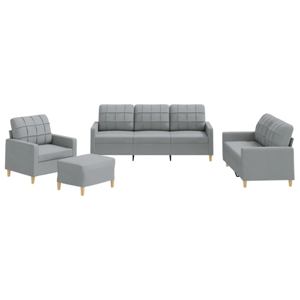 4 pcs conjunto de sofás com almofadões tecido cinzento-claro em Azul Marinho