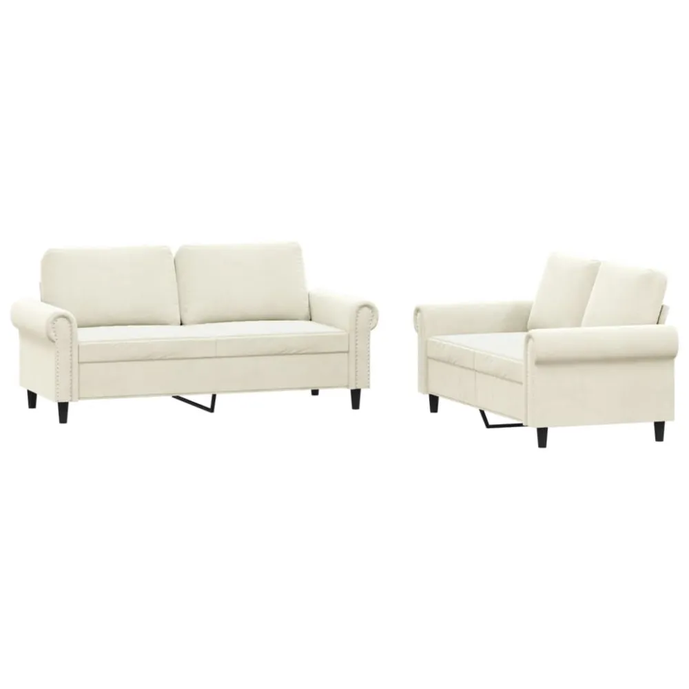 2 pcs conjunto de sofás com almofadões veludo cor creme para Sofá