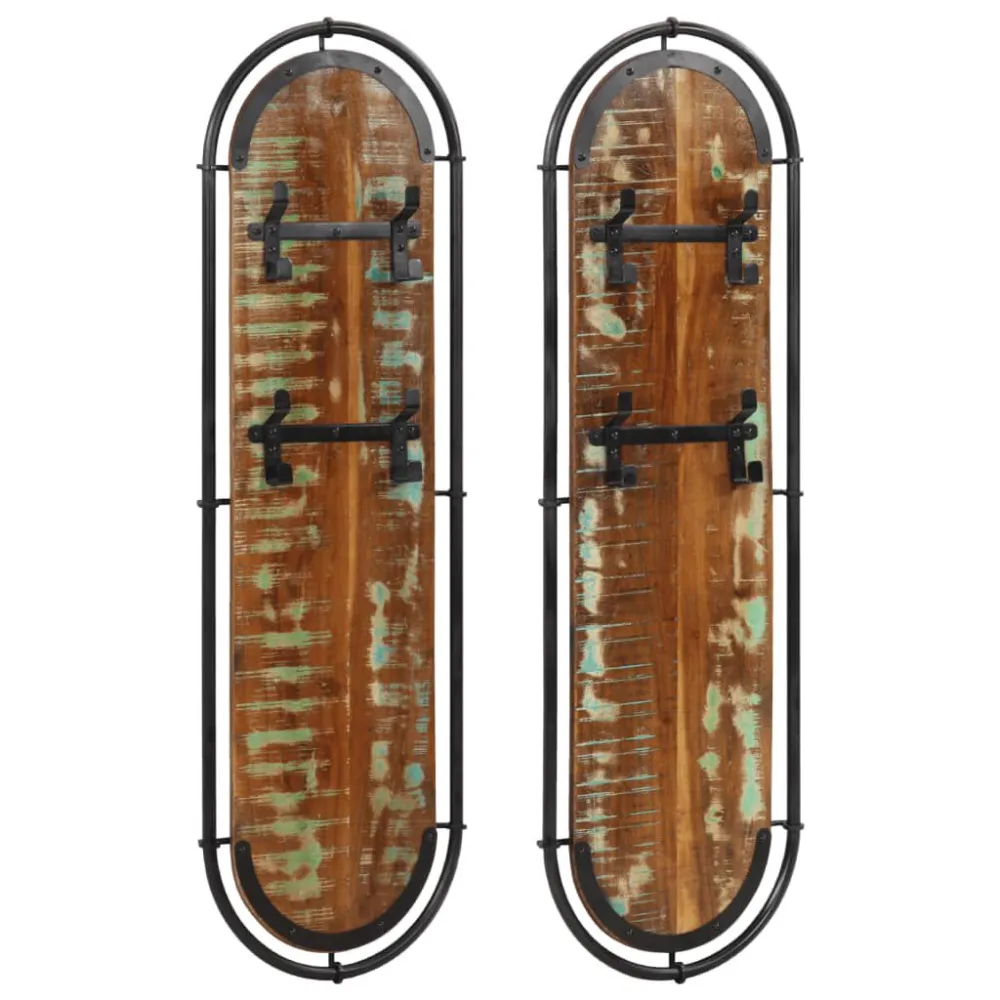 Prateleira de Guarda-Roupa Cabides de parede com 4 ganchos 2 pcs madeira recuperada maciç