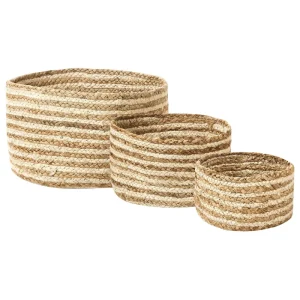 Conjunto de 3 cestos em juta natural e creme KAHU