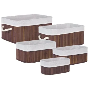 Conjunto de 5 cestos em madeira escura de bambu TALPE