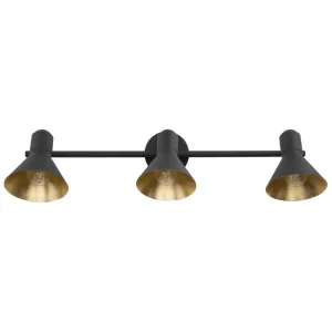 Candeeiro 3 luzes de parede ou teto em metal preto e dourado MERSEY Ill