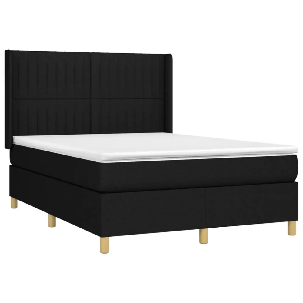 Cama box spring com colchão e LED 140x200 cm tecido preto