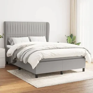 Armário de Casal Cama com molas/colchão 140x190 cm tecido cinzento-claro