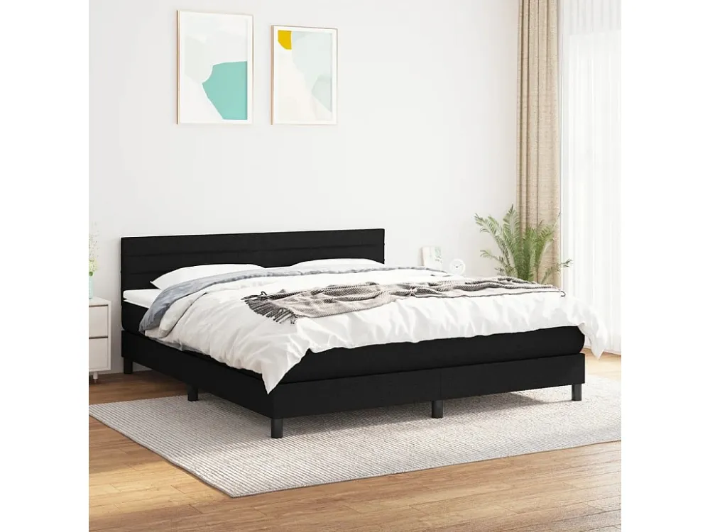 Cama com Cabeceira Cama com molas/colchão 160x200 cm tecido preto