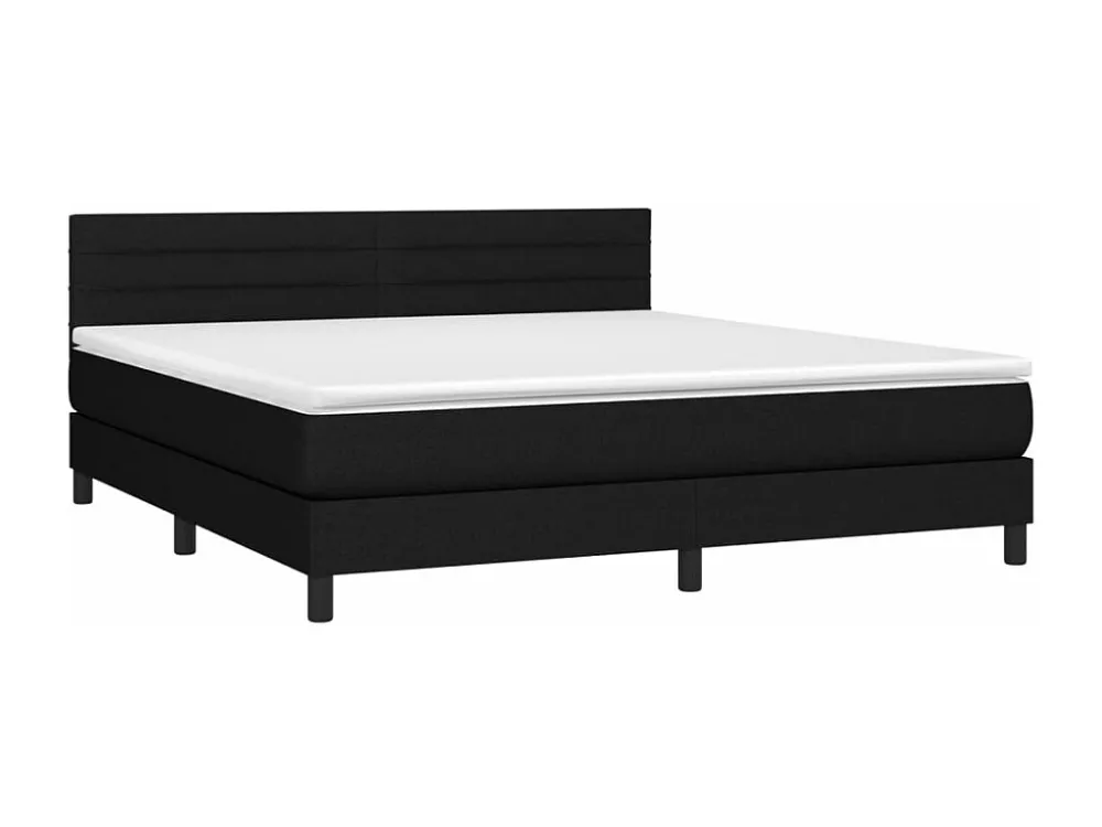 Cama com Cabeceira Cama com molas/colchão 160x200 cm tecido preto