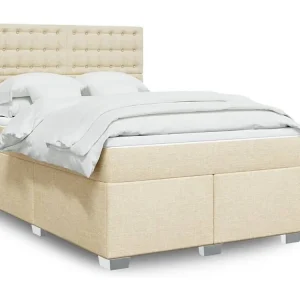 Cama com molas/colchão 160x200 cm tecido cor creme Fácil Montagem