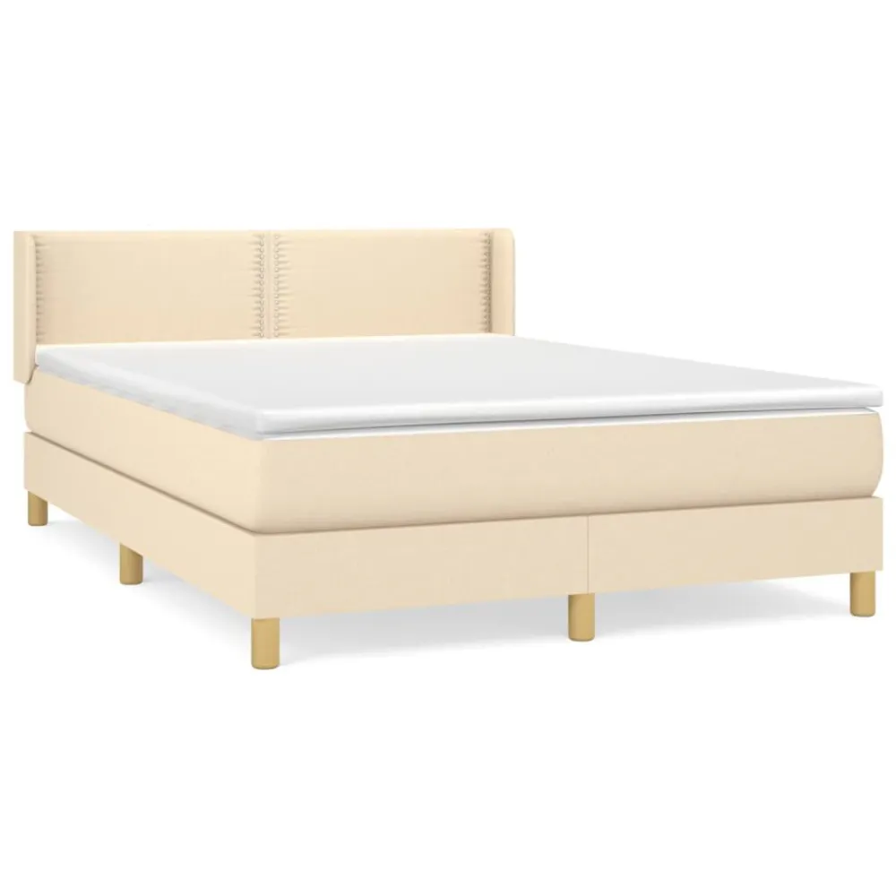Cama com molasemcolchão 140x190 cm tecido cor creme | Montagem Inclusa