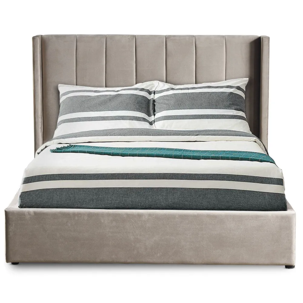 Cama de casal Magorial com sommier elevável 140x190cm Veludo Taupe