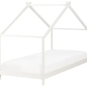 Wooden Kids House Bed EU Single Size Branco ORLU