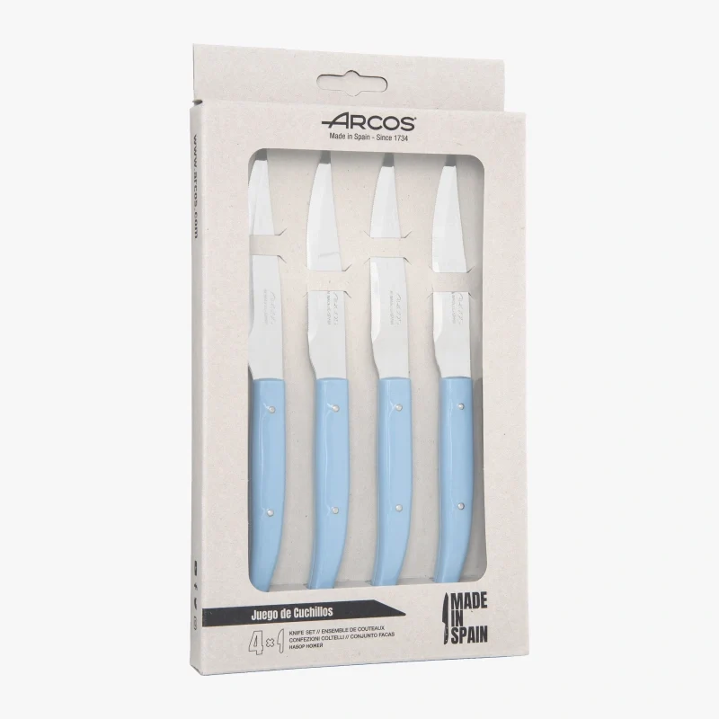 Conjunto de 4 peças de facas de carne com cabo azul de 110 mm