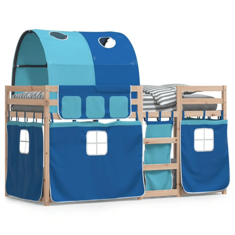 Beliche com cortinas 75x190 cm madeira de pinho maciç azul | Envio Rápido