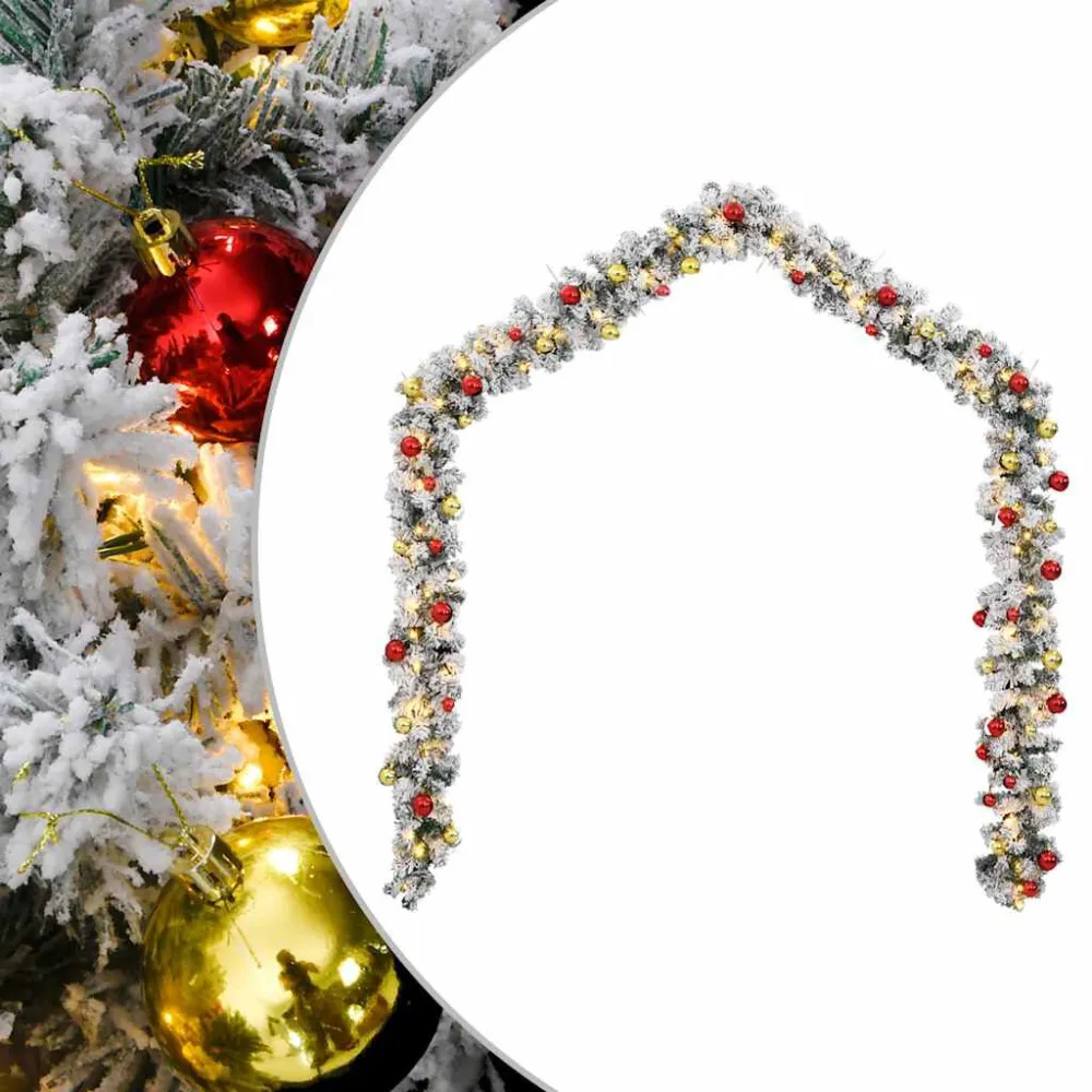 Premium Artesanal Grinalda de Natal com enfeites e luzes LED 5 m PVC verde