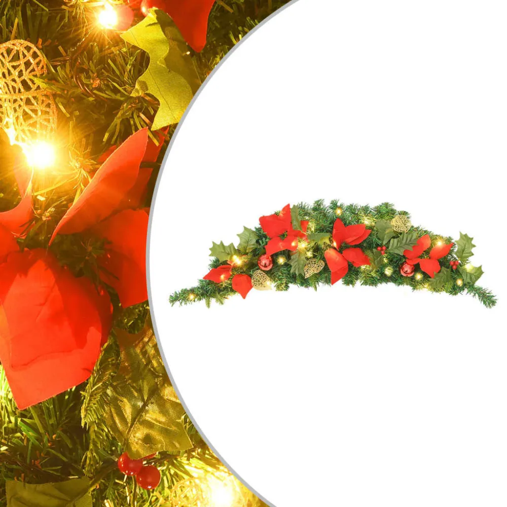 Grinalda de Natal com luzes LED 90 cm PVC verde para Varanda ou Jardim