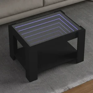 Mesa de centro com LEDs 73x53x45 cm derivados de madeira preto