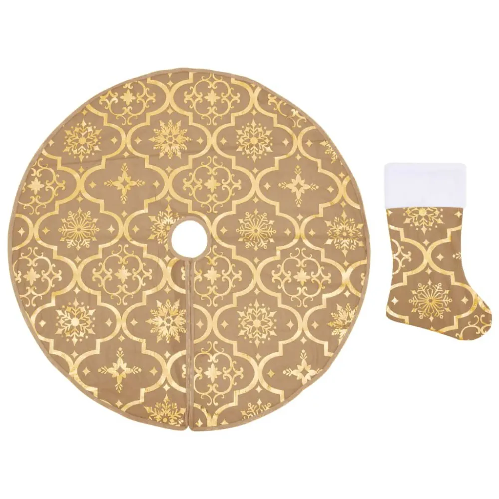Saia de árvore de Natal luxuosa 90 cm com meia tecido amarelo com Bolso para Presentes