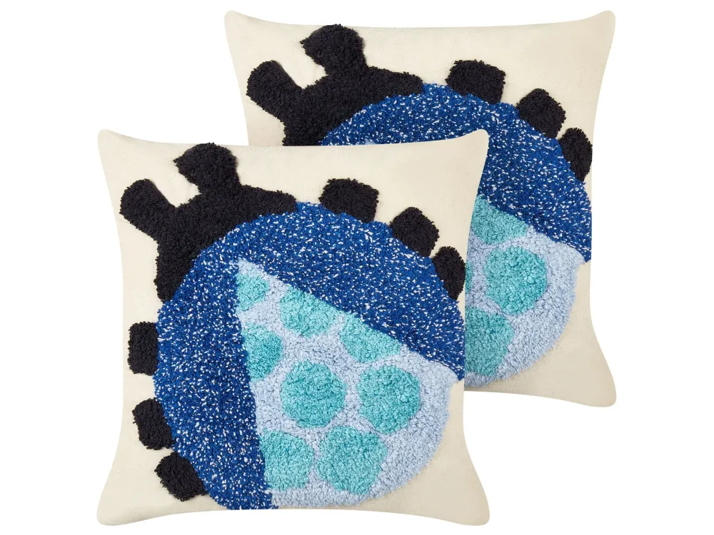 2 Cotton Cushions Ladybird Motif 45 x 45 cm Multicolour LADYBIRD