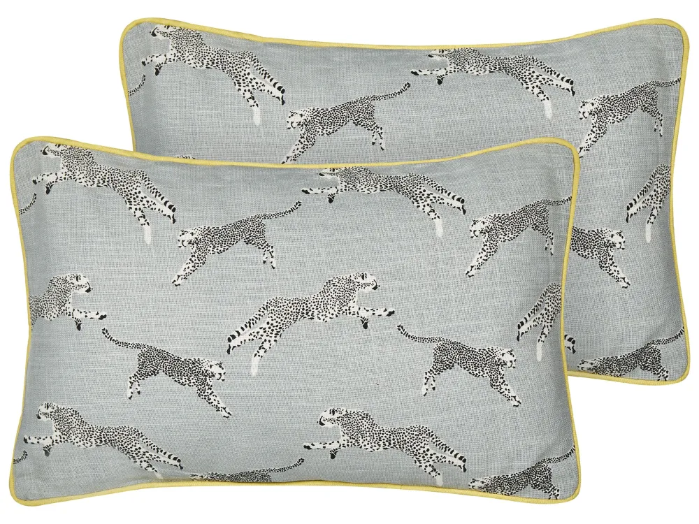 Set 2 Cotton Cushions Cheetah Motif 30 x 50 cm Grey ARALES