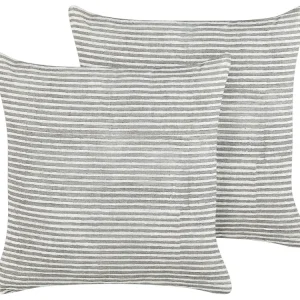 Set 2 Linen Cushions Striped 50 x 50 cm Grey and White KANPAS