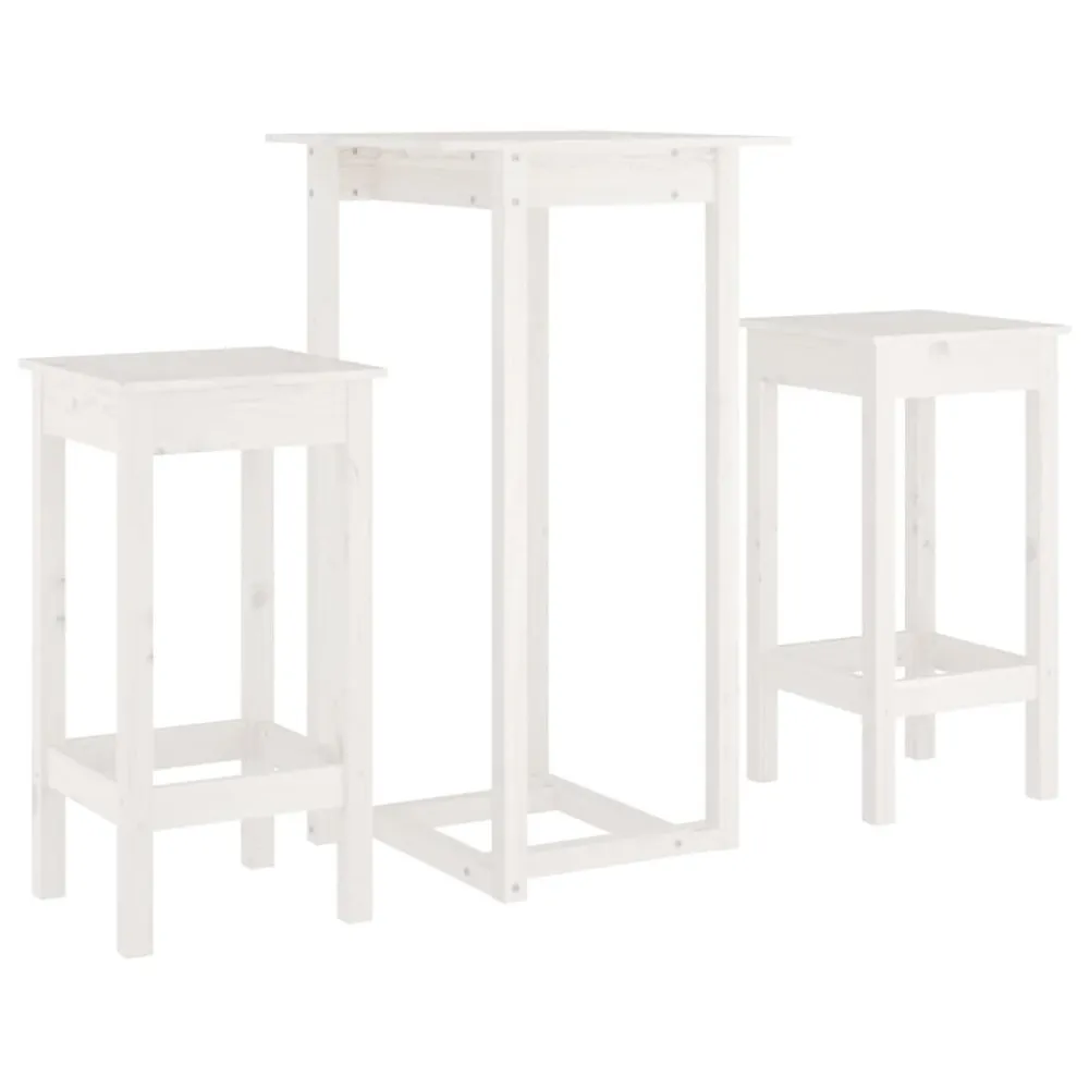 3 pcs conjunto de bar pinho maciço branco