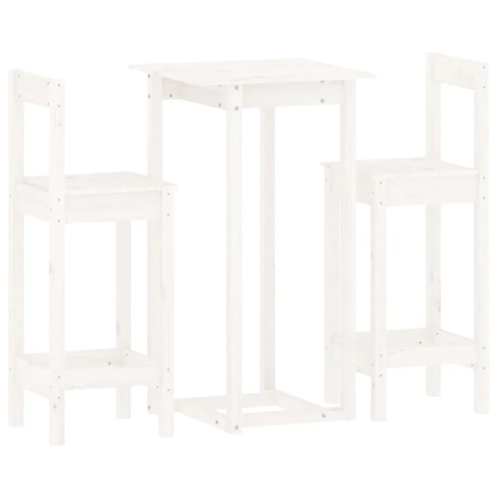 3 pcs conjunto de bar pinho maciço branco